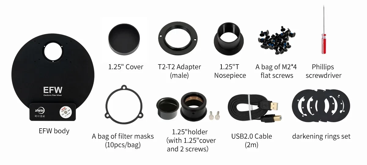 ZWO EFW motorové filtrové 7x filtre priemeru 36 mm